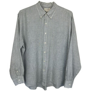 J Crew Irish Linen Shirt Men's XL Gray Micro Houndstooth Casual Business Vintage